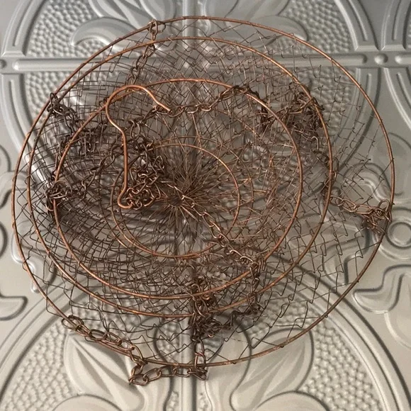 Vintage 3 tier hanging round metal copper color fruit vegetable hanger not hung - Picture 9 of 12
